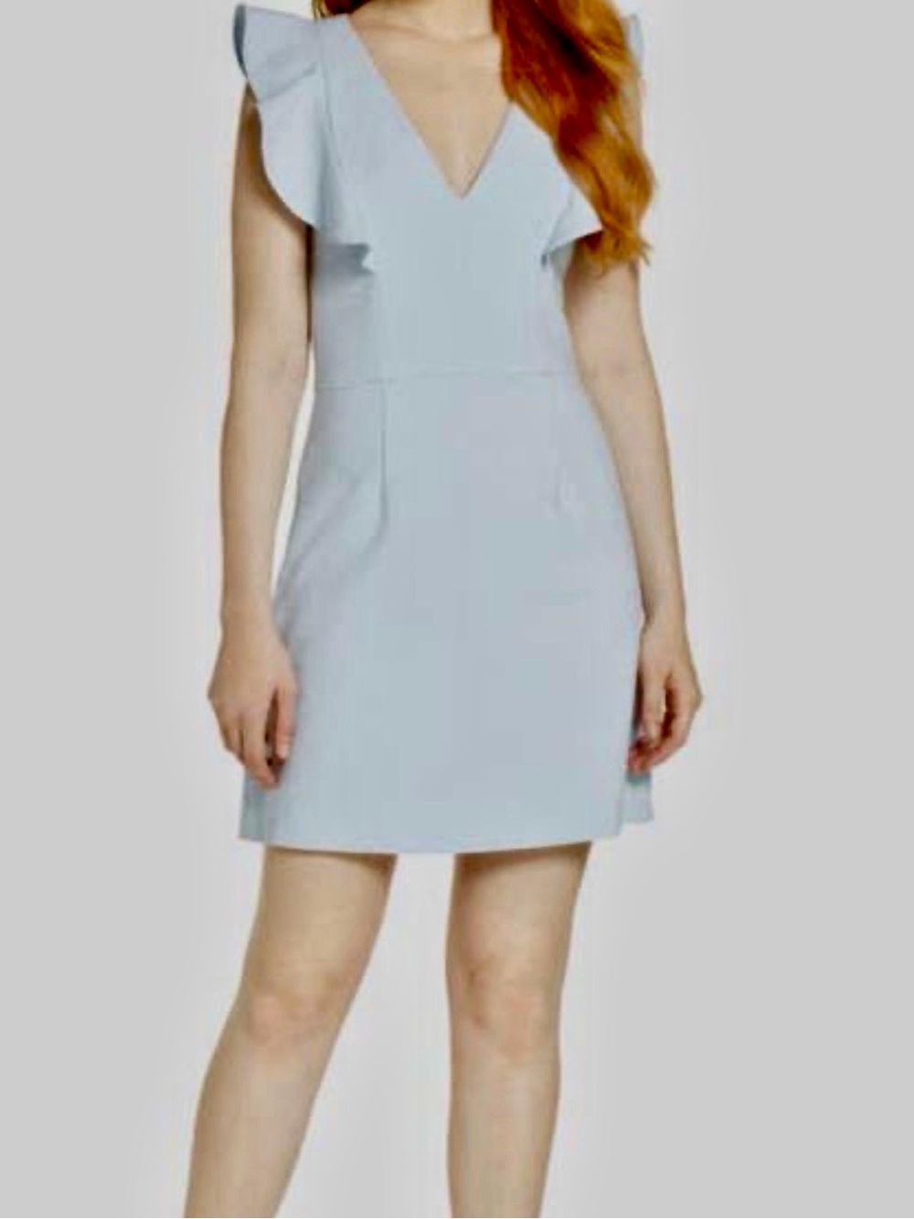 French Connection Pale Blue Ruffle-Front Mini Dress